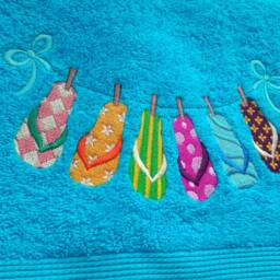 Blue Terry Towel With Embroidery.towel Summer Embroidery. Large Beach Towel, 50-90 cm - thumbnail 4