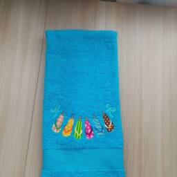 Blue Terry Towel With Embroidery.towel Summer Embroidery. Large Beach Towel, 50-90 cm - thumbnail 3