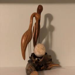 Handmade Wood Carving Of Heron Parents With Egg - thumbnail 3