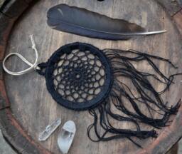 Black Dream Catcher, Crochet Dreamcatcher, Boho Home Decor, Black Doily Wall Hanging - thumbnail 1