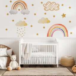 Rainbow Wall Decals Nursery, Stickers, Boho Nursery Decor, Cloud Decals, Star Peel & Stick Decor - thumbnail 2