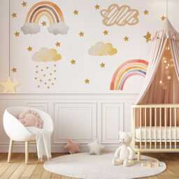 Rainbow Wall Decals Nursery, Stickers, Boho Nursery Decor, Cloud Decals, Star Peel & Stick Decor - thumbnail 1