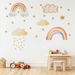 Rainbow Wall Decals Nursery, Stickers, Boho Nursery Decor, Cloud Decals, Star Peel & Stick Decor - thumbnail 3