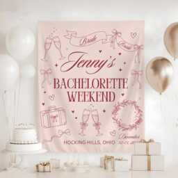 Personalized Bachelorette Party Wall Tapestry, Bride To Be, Custom Weekend Decor, Bridal Shower Backdrop, Girls Trip Sign - thumbnail 1