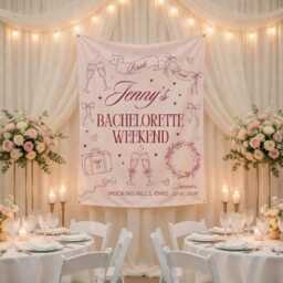 Personalized Bachelorette Party Wall Tapestry, Bride To Be, Custom Weekend Decor, Bridal Shower Backdrop, Girls Trip Sign - thumbnail 2