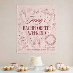 Personalized Bachelorette Party Wall Tapestry, Bride To Be, Custom Weekend Decor, Bridal Shower Backdrop, Girls Trip Sign - thumbnail 3