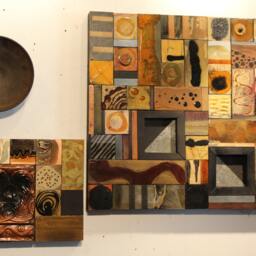 Art Deco Sale Arts Crafts Style Handmade Ceiling Metal Tile Wood Collage Relief 24 Ins Sq Modern Nouveau Klimt Study Golds Copper Black - thumbnail 2