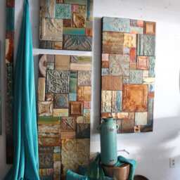 Art Deco Sale Arts Crafts Style Handmade Ceiling Metal Tile Wood Collage Relief 24 Ins Sq Modern Nouveau Klimt Study Golds Copper Black - thumbnail 4