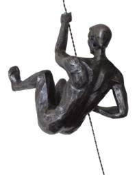 Large Bronze Colour Climbing Abseiling Man Hanging On Wire With Left Arm Up Ornament Figure Climber Wall Statue Rock Buddy - thumbnail 1