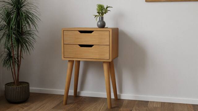 Bedside Table Made Of Solid Oak in Scandinavian Design - Alva - image 1