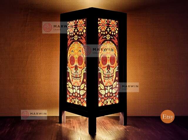 Sugar Skull Punk Rock Japanese Lamp Zen Bedside Floor Table Paper Light Shades Bedroom Home Decor Living Room Lights - image 1