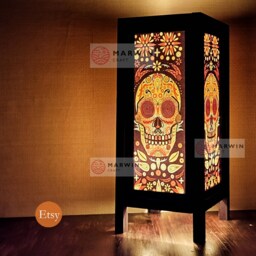 Sugar Skull Punk Rock Japanese Lamp Zen Bedside Floor Table Paper Light Shades Bedroom Home Decor Living Room Lights - thumbnail 2