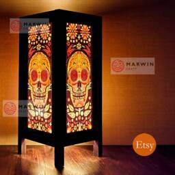 Sugar Skull Punk Rock Japanese Lamp Zen Bedside Floor Table Paper Light Shades Bedroom Home Decor Living Room Lights - thumbnail 3