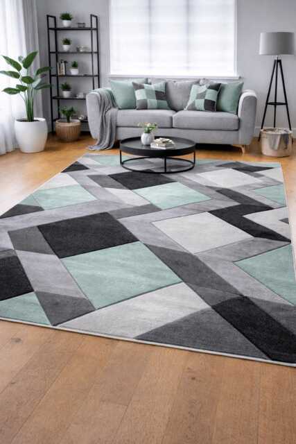 New Mint Neo Green Grey Rugs Small Large Mats Modern Contemporary Design UK - image 1