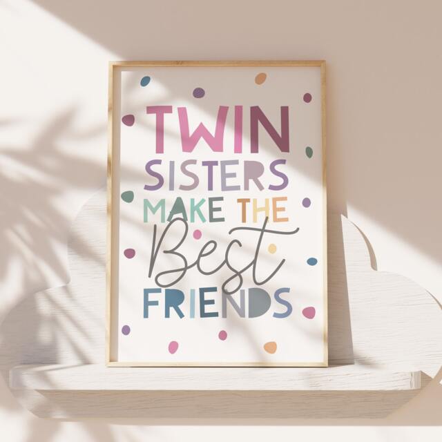 Twins Wall Art, Bedroom Decor, Sister Prints, Rainbow Girls Room, Colourful Playroom - image 1