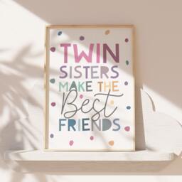 Twins Wall Art, Bedroom Decor, Sister Prints, Rainbow Girls Room, Colourful Playroom - thumbnail 1