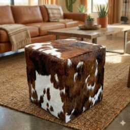 "Custom Made - Cowhide Padded Footstool Cube Stool Ottoman 42x42cm - 17""x17" - thumbnail 3