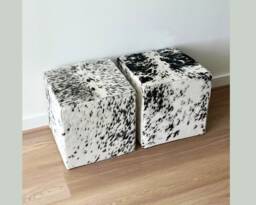 "Custom Made - Cowhide Padded Footstool Cube Stool Ottoman 42x42cm - 17""x17" - thumbnail 1
