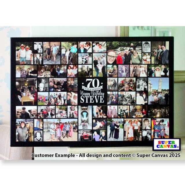 70Th Birthday 70 Years Grandad Mum Dad Nana Sister Friend Brother Personalised Framed Photo Party Board Collage Canvas Print Gift - image 1