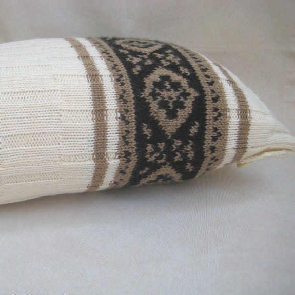 Knitted Wool Lumbar Pillow Cover, Natural White Beige Black Jacquard Sham, Rustic Home Decor - image 1