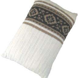 Knitted Wool Lumbar Pillow Cover, Natural White Beige Black Jacquard Sham, Rustic Home Decor - thumbnail 2