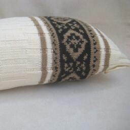 Knitted Wool Lumbar Pillow Cover, Natural White Beige Black Jacquard Sham, Rustic Home Decor - thumbnail 1
