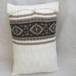 Knitted Wool Lumbar Pillow Cover, Natural White Beige Black Jacquard Sham, Rustic Home Decor - thumbnail 3