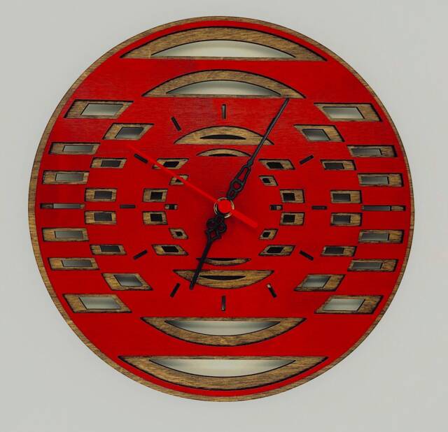 Red & Mocha Laser Cut Modern Art Deco Wood Clock - image 1