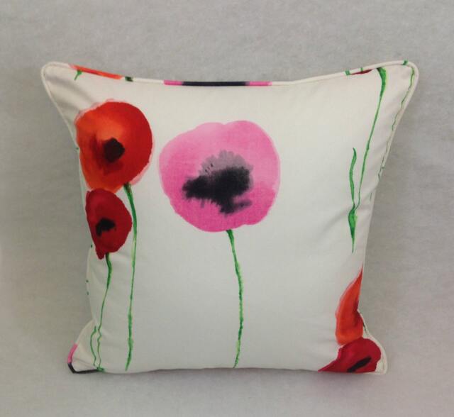 Sanderson - Poppies Watercolour Red/Emerald Cushion Cover Throw Pillow Designer Home Decor - image 1