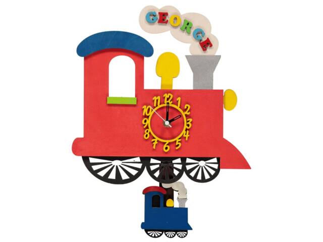 Red Train Personalised Wooden Pendulum Children's Wall Clock - image 1
