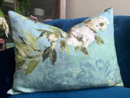Just Finished Cover in Designers Guild Linen Floreale Grande Celadon, 18x24Nch - thumbnail 1