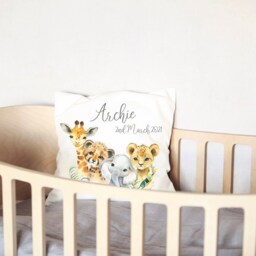 Jungle Animals Nursery Cushion , Safari Personalised Baby Decor Theme Elephant Giraffe Zebra - thumbnail 3