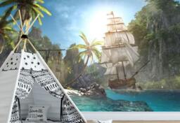 Pirate Ship Wallpaper Mural Kids Nursery Treasure Island Wall Decor - thumbnail 1