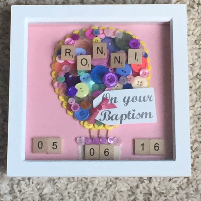 Hot Air Balloon Button Art in White Wood Frame, Nursery Decor - image 1