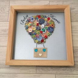 Hot Air Balloon Button Art in White Wood Frame, Nursery Decor - thumbnail 2