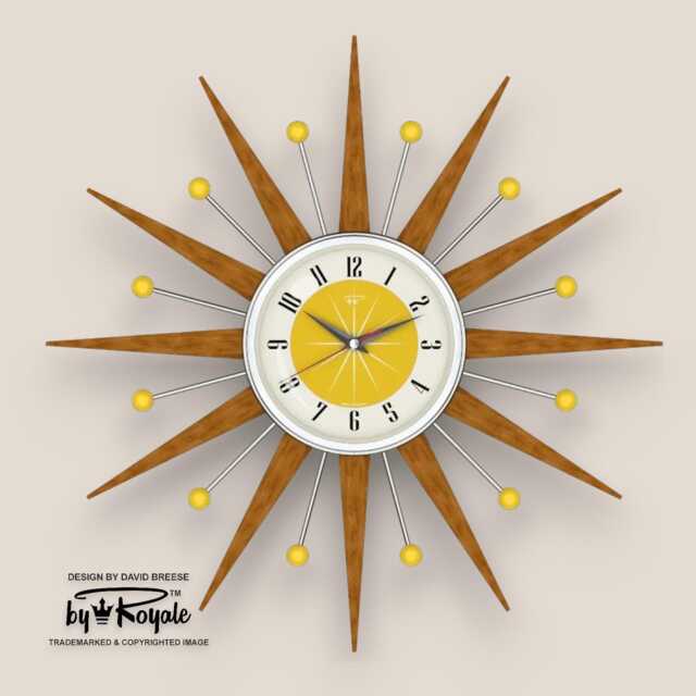 Teak Starburst Clock Mid Century Modern Wall Decor, 21 - image 1