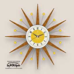 Teak Starburst Clock Mid Century Modern Wall Decor, 21 - thumbnail 1