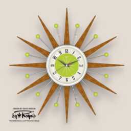 Teak Starburst Clock Mid Century Modern Wall Decor, 21 - thumbnail 4