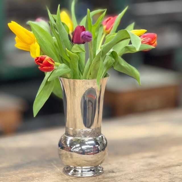Handmade Pewter Thistle Shaped Vase - Celtic Book Of Kells Band Decoration - image 1