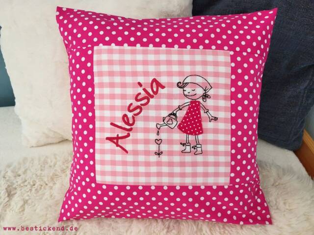Embroidered Pillow Gardener + Name //Pink - Pink// 40x40 Pillowcase Gift Cuddly Cuddle Name - image 1