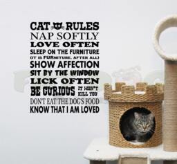 Cat Rules Removable Vinyl Wall Decal, Cat Lover Gift, Funny Sign, Vet Office Decor, Rescue, Lady Gift Idea - thumbnail 1