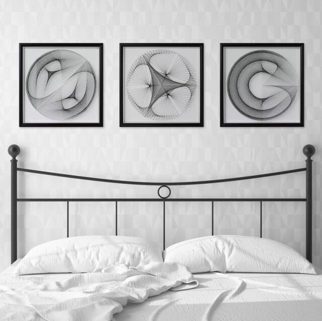Elegant Black & White String Art - Framed Geometric Wall Decor - image 1