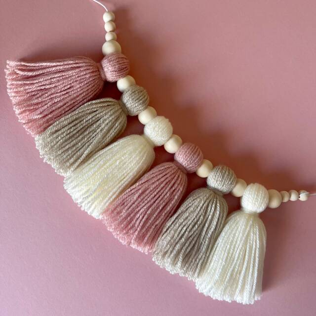 Tassel Garland - Custom Nursery Decor Bunting Wall Hanging Boho Yarn Pink Shelf - image 1