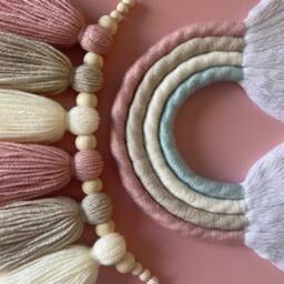 Tassel Garland - Custom Nursery Decor Bunting Wall Hanging Boho Yarn Pink Shelf - thumbnail 2