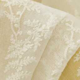 White Botanical Vine Sheer Curtains, Embroidered Linen Look Voile Panel - thumbnail 2