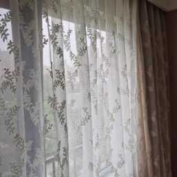White Botanical Vine Sheer Curtains, Embroidered Linen Look Voile Panel - thumbnail 4