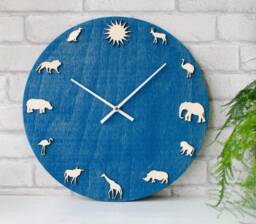 Africa Animal Wall Clock, Safari Wood Giraffe Elephant Lion Hippo Monkey Clock - thumbnail 1