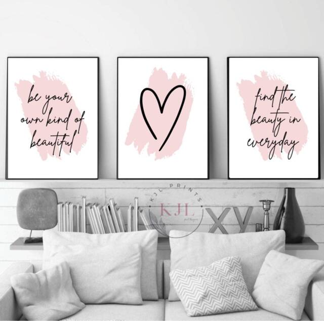 Blush Pink Wall Art Prints Set Of 3 Inspirational Quotes