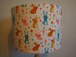 Bunny Rabbit Lampshade Cute Fabric Pink Blue Yellow Handmade Nursery Drum Lamp Shade Ceiling Pendant Or Table Floor Various Sizes - thumbnail 1