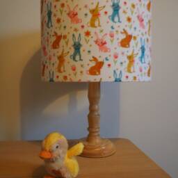 Bunny Rabbit Lampshade Cute Fabric Pink Blue Yellow Handmade Nursery Drum Lamp Shade Ceiling Pendant Or Table Floor Various Sizes - thumbnail 3